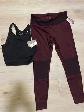 Joe Fresh Black Sports Bra and Burgundy Leggings Active Set